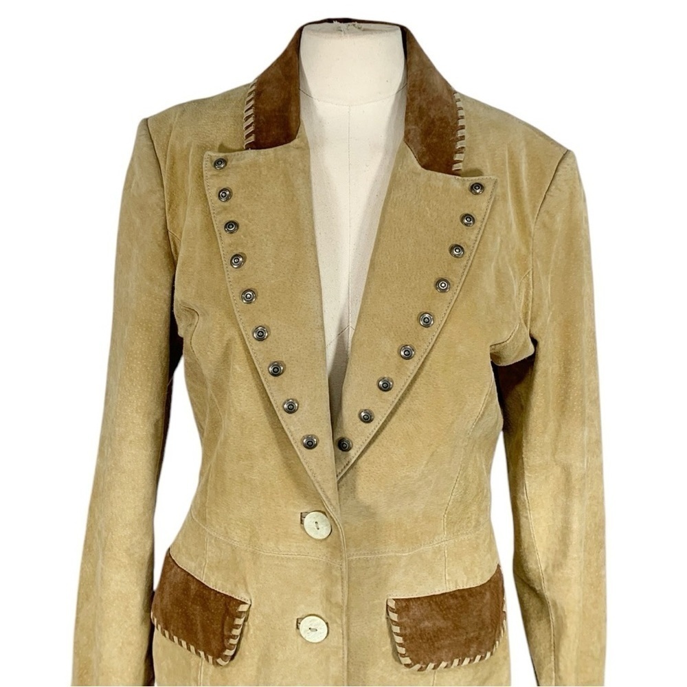 Vintage Lew Margam Suede Y2k Western Mid Length Leather Coat Size 8 - Picture 5 of 12